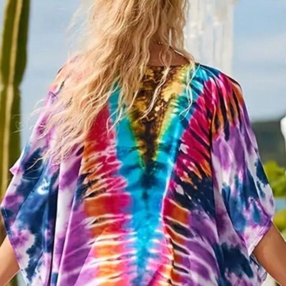 Kaftan Tie Dye Dress Maxi Swim Cover Up NEW - Picture 5 of 8